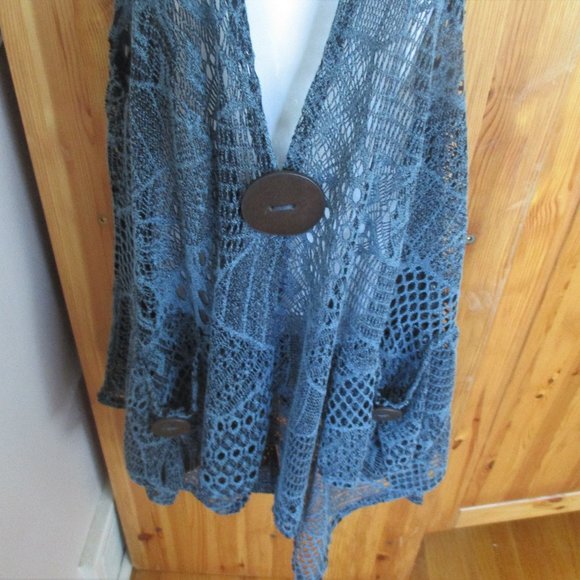Boho Chic Navy Blue Macrame Vest NEW One Size Very Generous - Picture 3 of 10